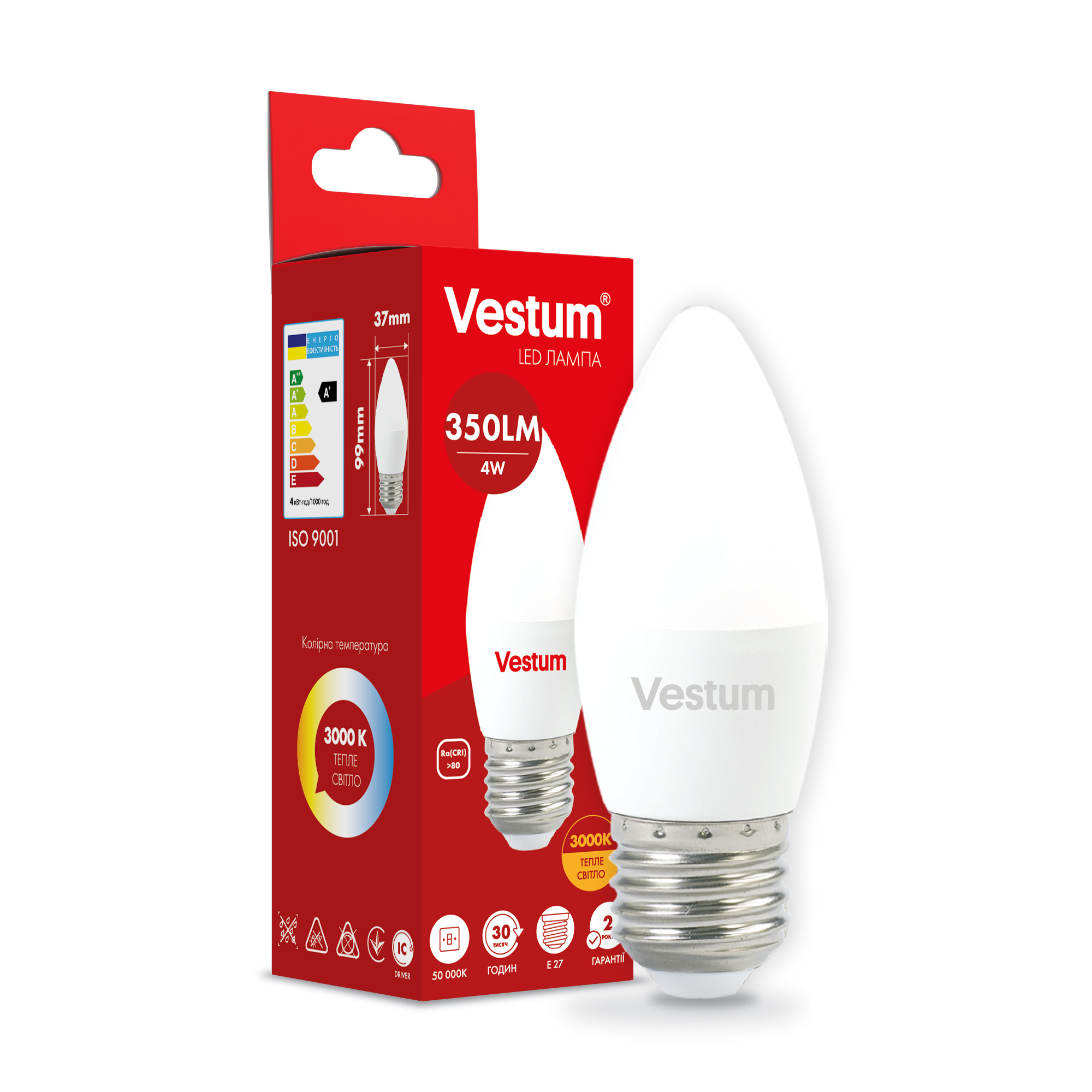 Світлодіодна лампа Vestum C37 4W 3000K 220V E27 1-VS-1306